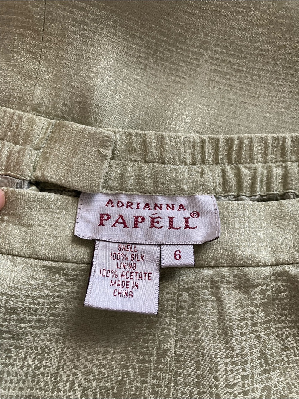 Vintage Adrianna Papell Sage Green 100% Silk Midi Skirt | Size 6 - Picture 5 of 5